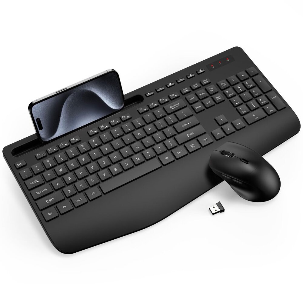 USED Wireless Keyboard and Mouse Combo - Full-Sized Ergonomic Keyboard